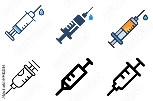 Injection Icon Set For Medical, Healthcare, And Vaccination Design Concepts