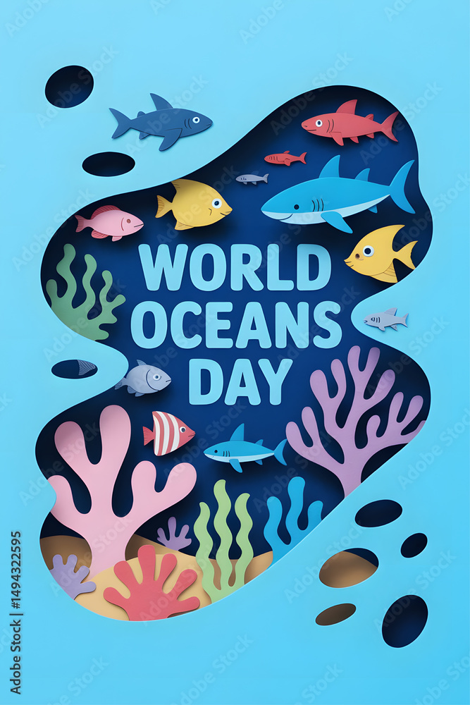 Fototapeta premium World oceans day paper cutout ocean scene