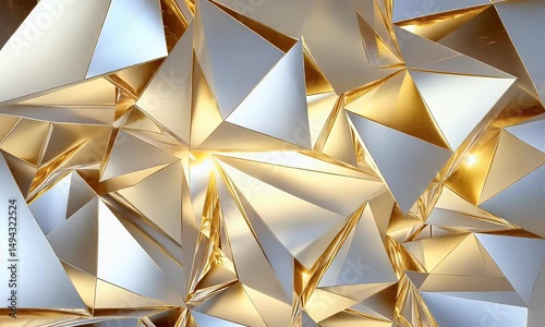 3D gold and white polygonal wallpaper with geometric shapes