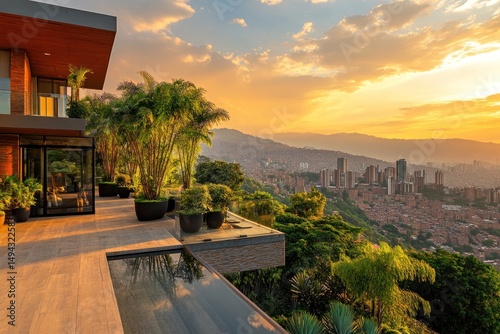 Luxury Home with Panoramic City View at Sunset