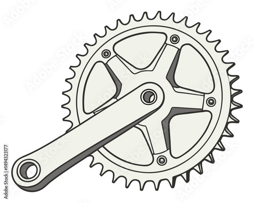 Black and White Vector Illustration of a Bicycle Crankset with Chainring Gear