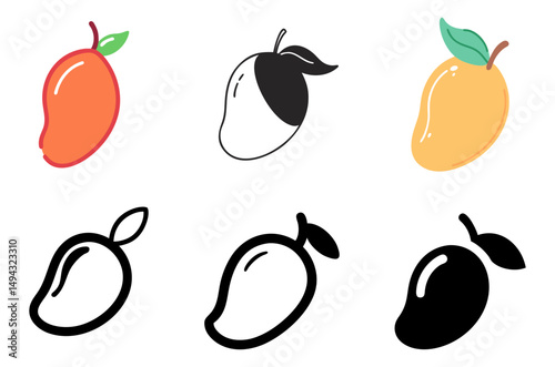 Mango Fruit Icon Set For Tropical, Fresh, And Healthy Food Design Concepts