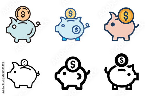 Savings Bank Symbol Vector Set For Budgeting, Investment, And Economy Themes