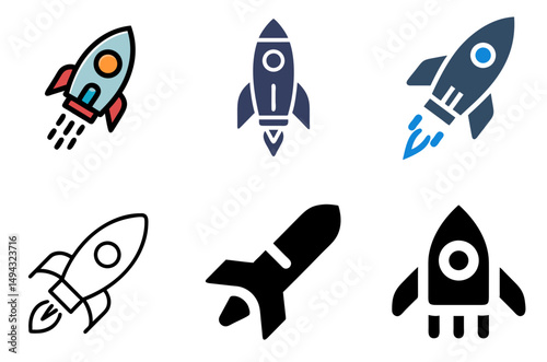 Rocket Launch Symbol Vector Set For Science, Exploration, And Startup Themes
