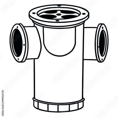 Black and White Vector Illustration of a Sink Drain Trap Pipe Installation