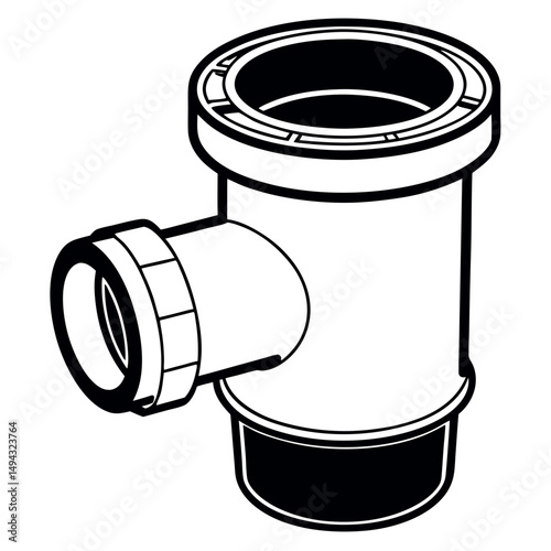 Black and White Vector Illustration of a Sink Drain Trap Pipe Installation