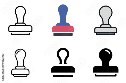 Rubber Stamp Icon Set For Approval, Office, And Document Design Concepts