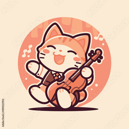 Joyful Cat Performing with Violin