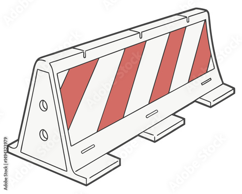 Construction Barrier with Red and White Stripes, Vector Roadblock Illustration