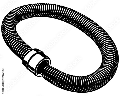 Black and White Vector Illustration of a Flexible Industrial Hose or Pipe