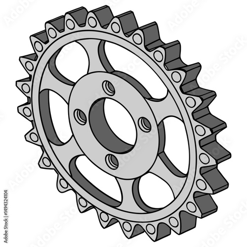  Colored Vector Illustration of a Mechanical Gear or Sprocket