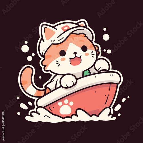 Cat Captain Driving a Speedboat