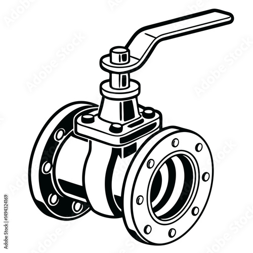 Black and White Isometric Vector Illustration of an Industrial Gate Valve