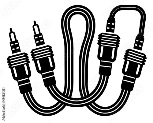 Audio Jack Cables with Treble Clef , Black and White Music Connector Vector Illustration