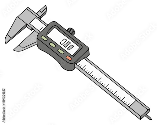 Black and White Vector Illustration of a Digital Caliper Measuring Tool Silhouette