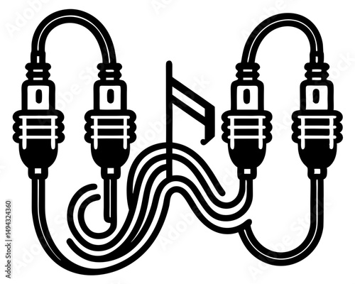 Audio Jack Cables with Treble Clef , Black and White Music Connector Vector Illustration
