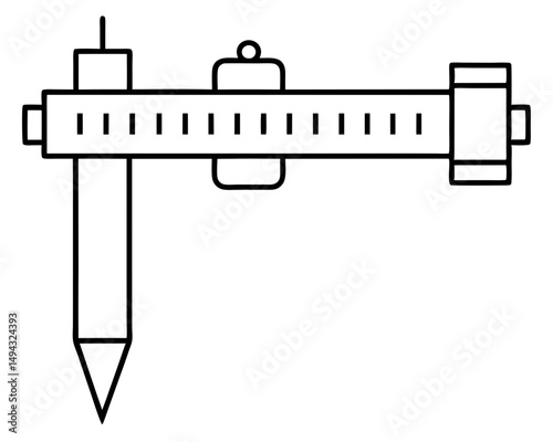 Black and White Vector Illustration of a Digital Caliper Measuring Tool Silhouette