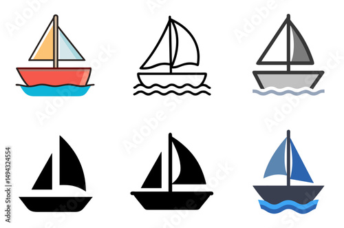 Sailing Vessel Symbol Vector Set For Adventure, Ocean, And Leisure Themes