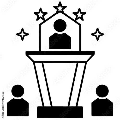 Minimal Silhouette Vector Illustration of a Speaker or Teacher Addressing an Audience