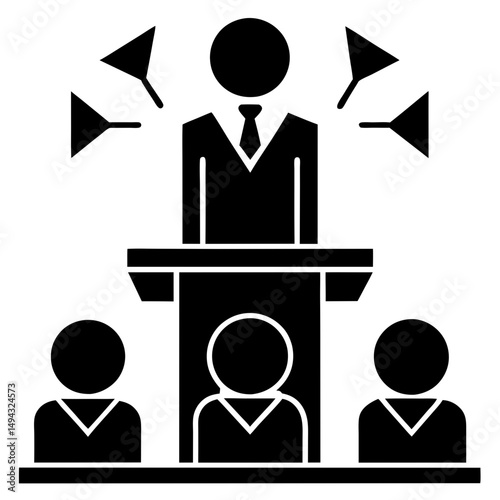 Minimal Silhouette Vector Illustration of a Speaker or Teacher Addressing an Audience