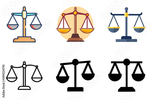Scale Of Justice Icon Set For Law, Legal, And Courtroom Design Concepts