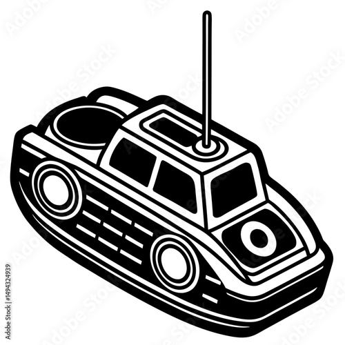 Black and White Vector Illustration of a Remote-Controlled Toy Car