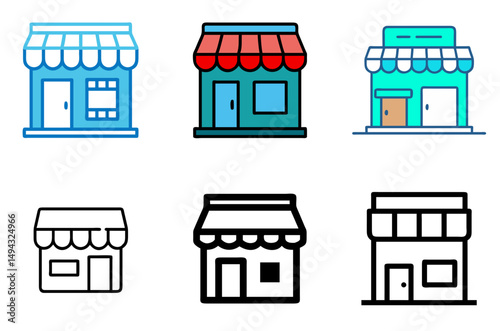 Store Building Icon Set For Retail, Shopping, And Business Design Concepts