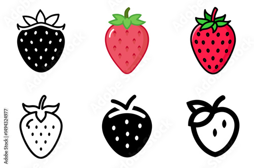 Sweet Strawberry Symbol Vector Set For Organic, Dessert, And Garden Themes