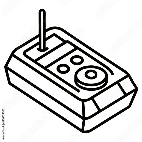 Isometric Vector Illustration of a Remote Controlled Toy Car with Antenna in Black and White