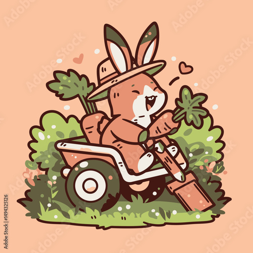 Bunny Farmer Driving with Carrots