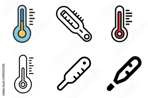 Thermometer Icon Set For Medical, Health, And Temperature Measurement Design