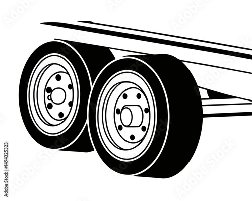 Black and White Vector Illustration of Vehicle Axle with Suspension and Wheels