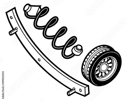 Vector Illustration of a Vehicle Leaf Spring Suspension Component in Black and White