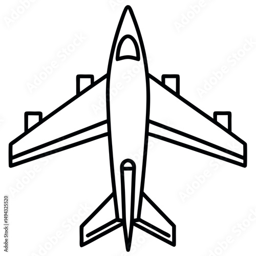 Black and White Vector Illustration of an Airplane Top View Silhouette