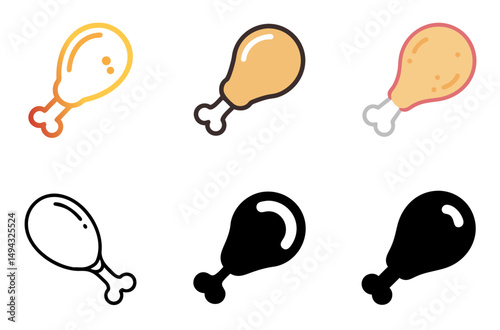 Chicken Leg Icon Set For Food, Meat, And Culinary Design Concepts