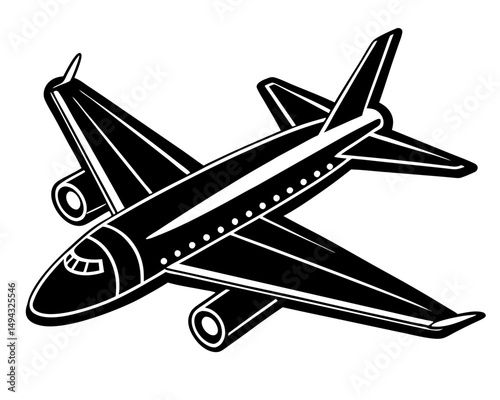 Vintage Propeller Airplane Silhouette Vector Illustration in Black and White
