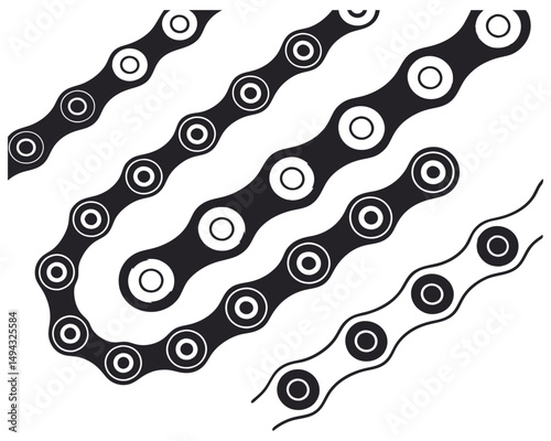 Seamless Pattern of Industrial Bicycle Chain in Black Silhouette Style