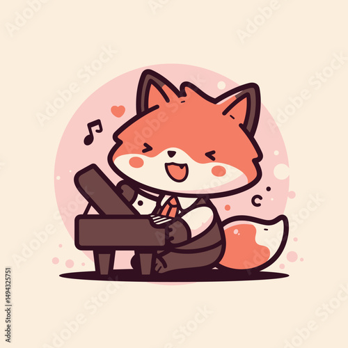Cute Fox Pianist Playing Romantic Music Art
