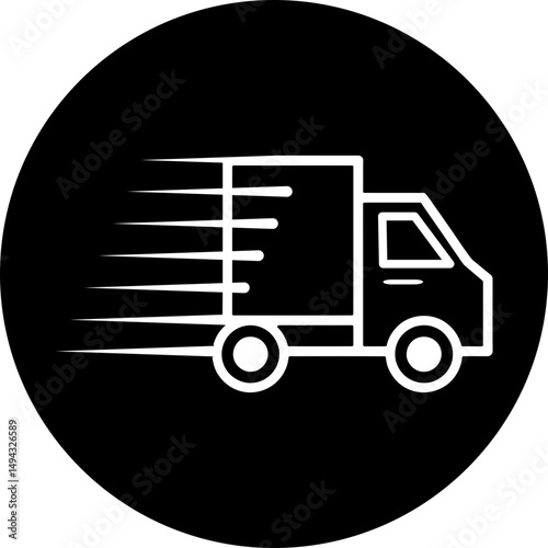 Express Delivery Truck Icon: Circular White/Transparent Van, Maximum Speed