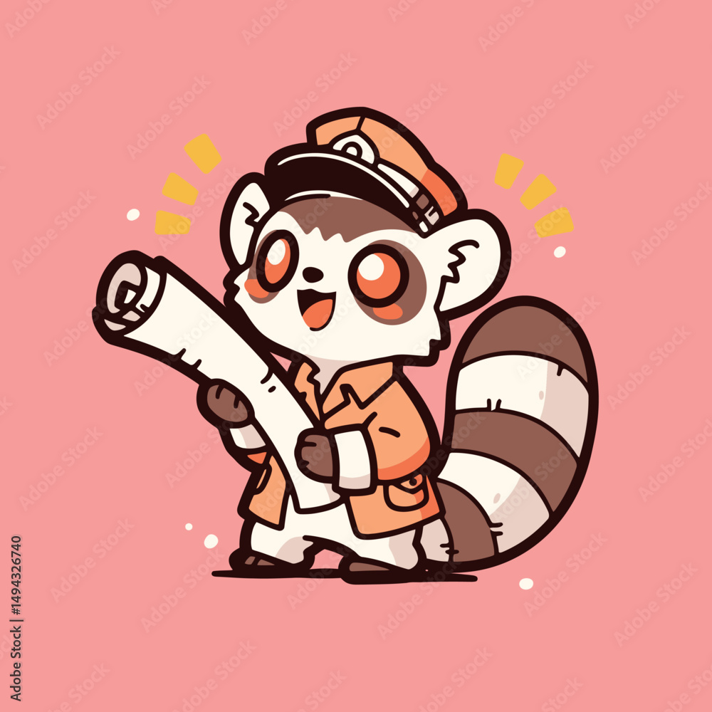Fototapeta premium Cute Ranger Raccoon Holding Important Scroll Map
