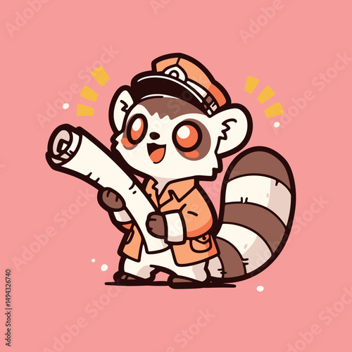Cute Ranger Raccoon Holding Important Scroll Map