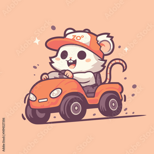 Cute Mouse Driving Orange Zoo Car Happily