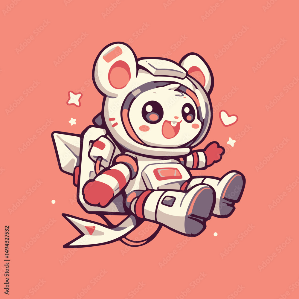Mouse Astronaut Floating in Space with Jetpack Mouse Astronaut Floating in Space with Jetpack