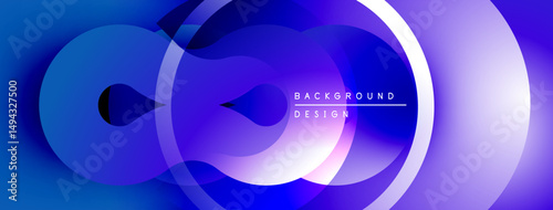 Abstract fluid shapes overlap, creating vibrant blue purple gradient. Modern design suggests motion, energy, innovation. Minimalist aesthetic.