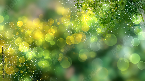 Sparkling Green Nature Bokeh Background, Abstract Light Spots