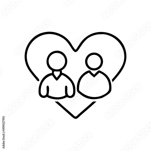 Heart between teacher and student icon, connection and care in education