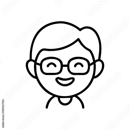 Smiling teacher icon in outline, positive classroom environment symbol
