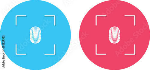 White fingerprint isolated on blue and red round background.