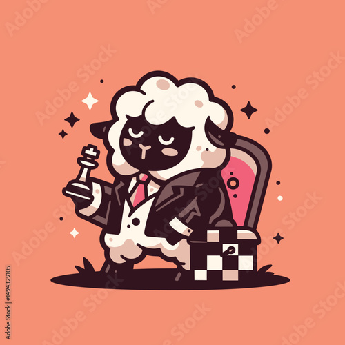 Sheep Chess Master in Suit on Throne
