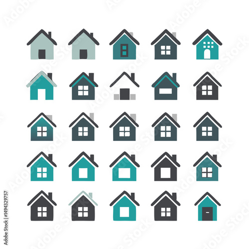 Web home icon set for websites and apps. Simple house symbol. Flat real estate sign. Main page pictogram in filled, thin line, outline and stroke style. Isolated illustration.
